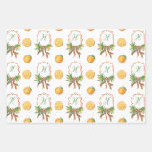 Feuille De Papier Cadeau Oranges d'aquarelle Plaid Bow Monogramme de Noël (Devant 2)