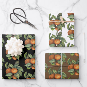 Feuille De Papier Cadeau Oranges et verdure - 3 designs