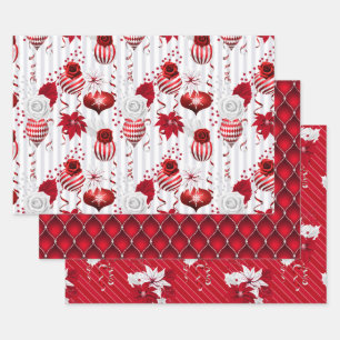 Feuille De Papier Cadeau Ornement à la menthe poivrée et Noël poinsettia