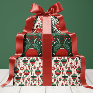Feuille De Papier Cadeau Ornement Floral et Motif de Pull de Noël