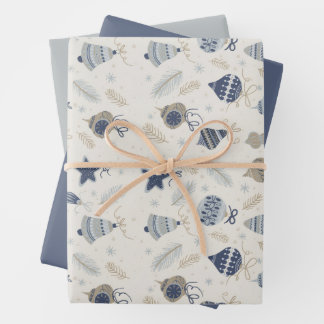 Feuille De Papier Cadeau Ornements bleus modernes aquarelle Noël neige