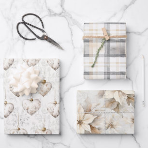 Feuille De Papier Cadeau Ornements Cœurs Gris Crème Chic Mariage