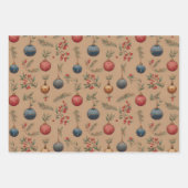 Feuille De Papier Cadeau Ornements de Noël Marron (Devant)