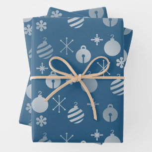 Feuille De Papier Cadeau Ornements de Noël rétro Argent bleu
