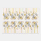 Feuille De Papier Cadeau Ornements de Noël rétro or et argent (Devant 3)