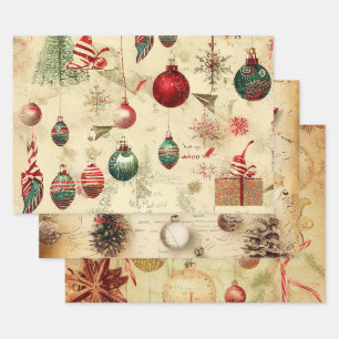 Feuille De Papier Cadeau Ornements de Noël Rétro Vintage Cônes de Pin