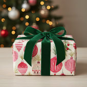 Feuille De Papier Cadeau Ornements de Noël rose rouge rétro