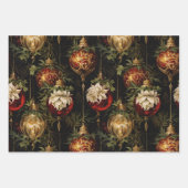 Feuille De Papier Cadeau Ornements de Noël Rouge Vert Or (Devant 3)