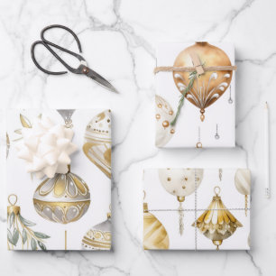 Feuille De Papier Cadeau Ornements de Noël Vintage Argent Or