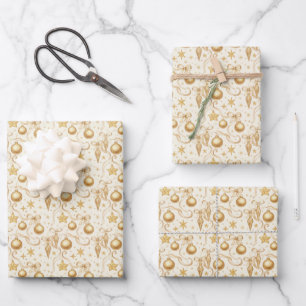 Feuille De Papier Cadeau Ornements dorés Noël vacances