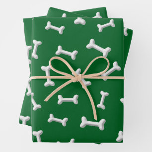 Feuille De Papier Cadeau Os Blancs Sur Fond Vert Personnalisé