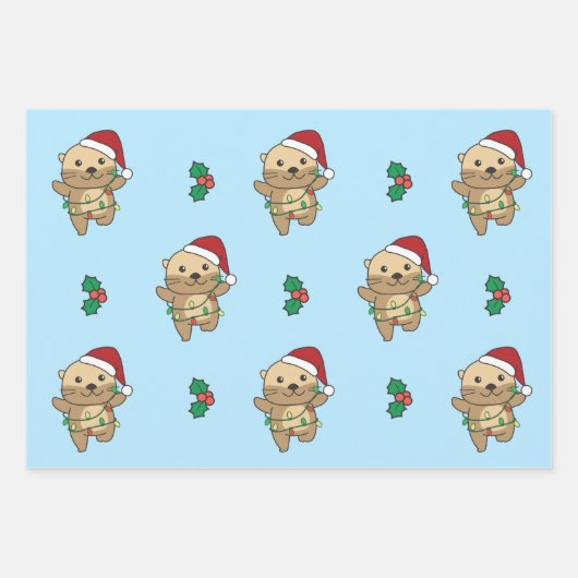 Feuille De Papier Cadeau Otter Christmas Winter Animaux Vacances Otters (Devant 3)