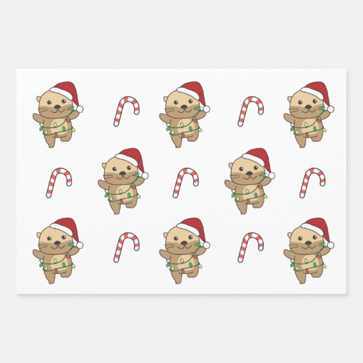 Feuille De Papier Cadeau Otter Christmas Winter Animaux Vacances Otters (Devant 2)