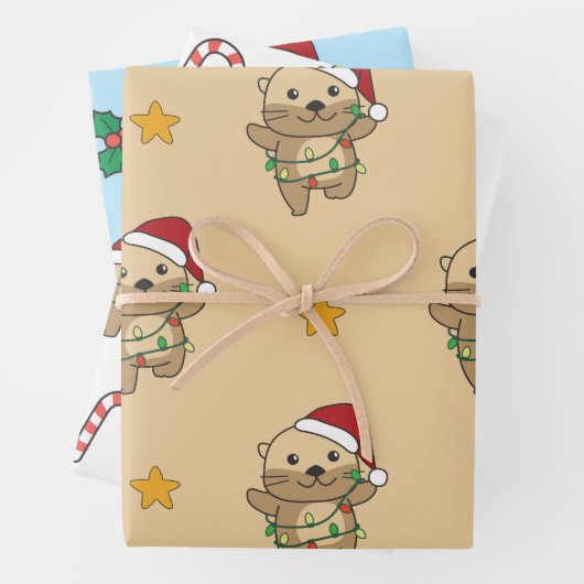 Feuille De Papier Cadeau Otter Christmas Winter Animaux Vacances Otters (En situation)