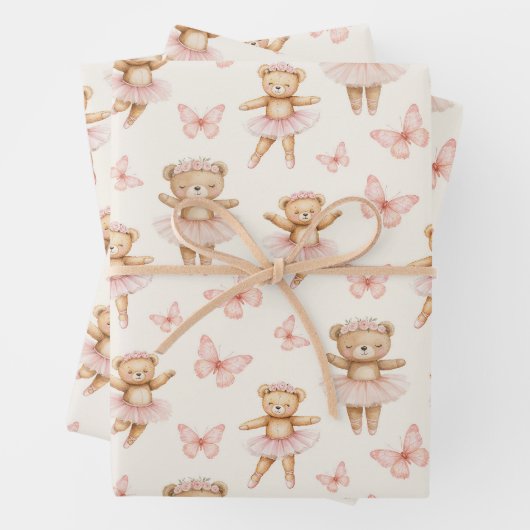 Feuille De Papier Cadeau Ours ballerines mignons (En situation)