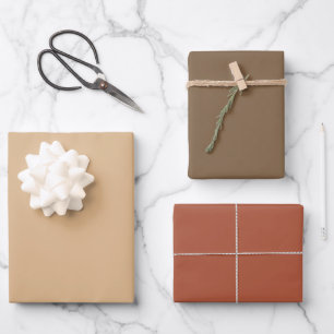 Feuille De Papier Cadeau Ours Brun Rouille Brandy Tons Nus 3 Teintes