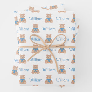 Feuille De Papier Cadeau Ours en peluche bleu doux avec Baby shower en chau