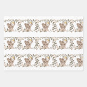 Feuille De Papier Cadeau Ours en peluche et fleurs (Devant 2)