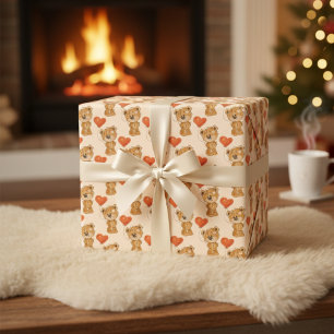 Feuille De Papier Cadeau Ours en peluche mignon avec des ballons de coeur o