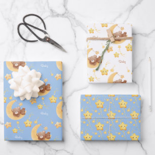 Feuille De Papier Cadeau Ours en peluche personnalisé Baby Shower Lune