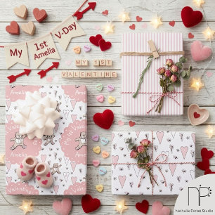 Feuille De Papier Cadeau Ours en peluche rose 1ère Saint-Valentin