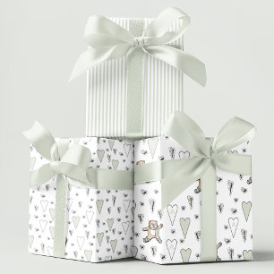 Feuille De Papier Cadeau Ours en peluche vert mignon et coeur neutre