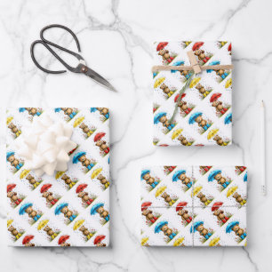 Feuille De Papier Cadeau Ours mignons en galoches avec parapluies fantaisis