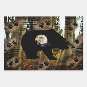 Feuille De Papier Cadeau Ours noir Aigle sauvage