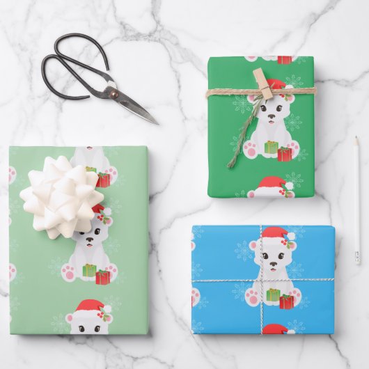 Feuille De Papier Cadeau Ours polaire de Noël (Recto)