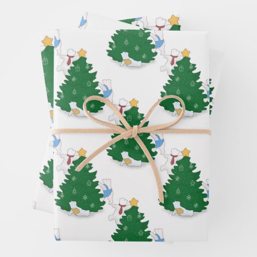 Feuille De Papier Cadeau Ours polaire mignon sapin de Noël (En situation)
