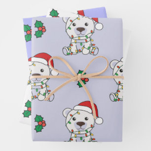 Feuille De Papier Cadeau Ours polaire Noël Animaux d'hiver Ours de vacances