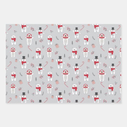 Feuille De Papier Cadeau Ours polaires de Noël présente (Devant 3)