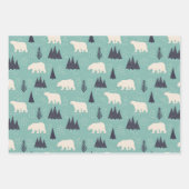 Feuille De Papier Cadeau Ours polaires et Forêt : Bleu Turquoise (Devant)