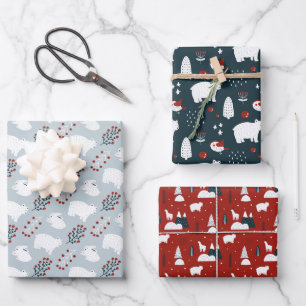 Feuille De Papier Cadeau Ours scandinave nordique Noël Motif