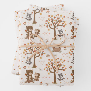 Feuille De Papier Cadeau Oursons de la forêt Oursons, écureuils et ratons l
