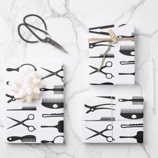 Feuille De Papier Cadeau Outil de coiffure motif (Recto)
