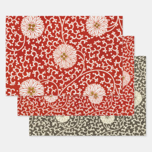 Feuille De Papier Cadeau Owen Jones Ornement Chinois Fleurs Rouges et Blanc