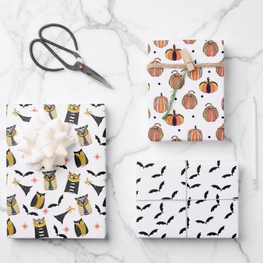 Feuille De Papier Cadeau OWL-O-WEEN Halloween Gift Wrap Sheets (Recto)