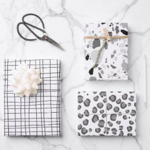 Feuille De Papier Cadeau Pack de variétés minimaliste noir et blanc dessiné