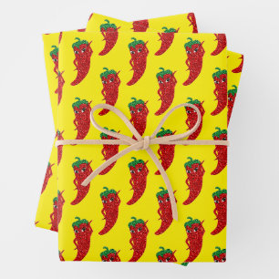 Feuille De Papier Cadeau Pailleté Rouge Divas Poivrons Chauds Jaune