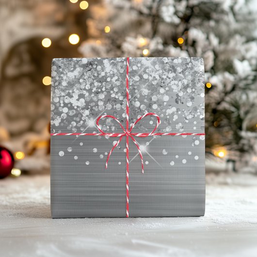 Feuille De Papier Cadeau Paillettes Argentées Glamour