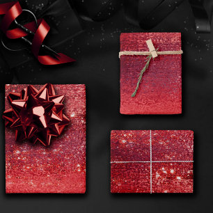 Feuille De Papier Cadeau Paillettes clinquantes Faux éclat rouge cramoisi