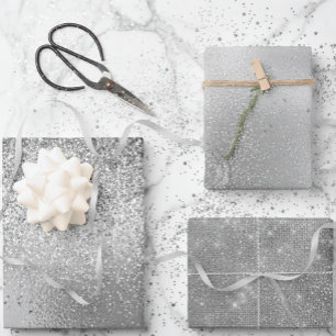 Feuille De Papier Cadeau Paillettes de gris argenté