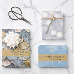 Feuille De Papier Cadeau Paillettes de neige et sirènes