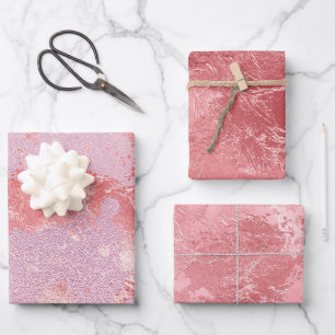 Feuille De Papier Cadeau Paillettes Métalliques Roses Brillantes Glamour