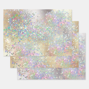 Feuille De Papier Cadeau Paillettes métalliques scintillantes or argent fil