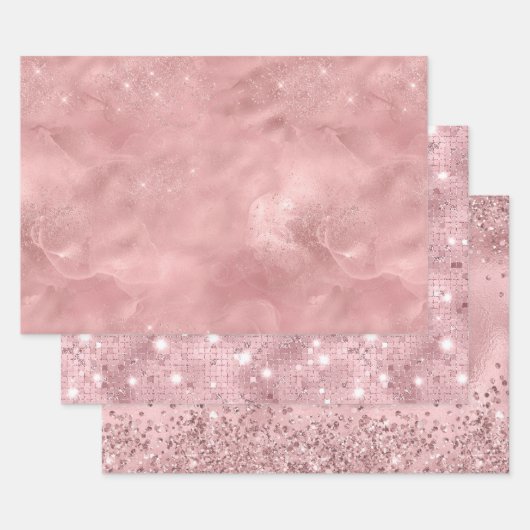 Feuille De Papier Cadeau Paillettes roses glamour tendance chic pour elle (Lot)