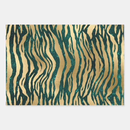 Feuille De Papier Cadeau Paillettes sarcelle et or (Devant 2)