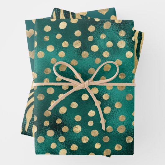 Feuille De Papier Cadeau Paillettes sarcelle et or (En situation)