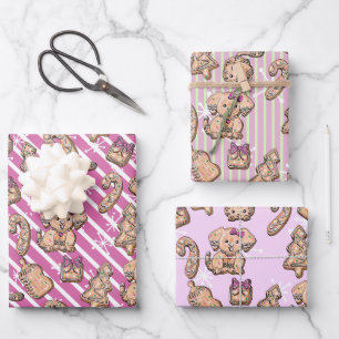 Feuille De Papier Cadeau Pain d'épice rose Cookie Kitten & Pup Winter Baby